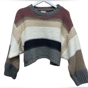 Simply Southern Striped Chunky Knit Cropped Long Dolman Sleeve Sweater Women’s L